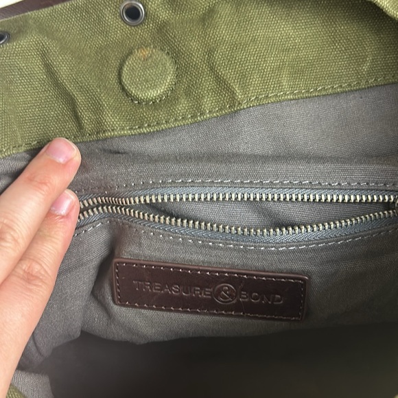 Treasure & Bone Army Green Brown Leather Canvas Shoulder Bag - Picture 8 of 9
